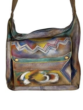 Anuschka Multicolor Hand Painted Leather Shoulder Bag